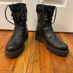 SZ 9.5W / 40EU – PRADA SPORT DRAWSTRING MOTO LACE UP COMBAT BOOTS